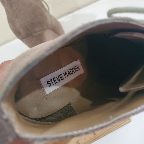 Steve Madden Tanngoo Booties Women Size 8.5 Leather Suede Laces Tan Wedge - Picture 7 of 11